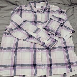 Sonoma Women's Plaid Button Down Shirt - Pink, White, Purple and Gray